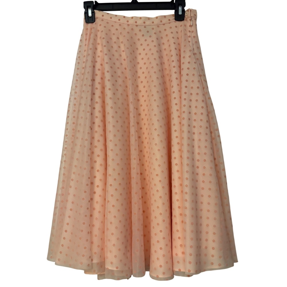 Moda International Peach Polka Dot Mesh A-Line Midi Skirt Pink 4 164038-048